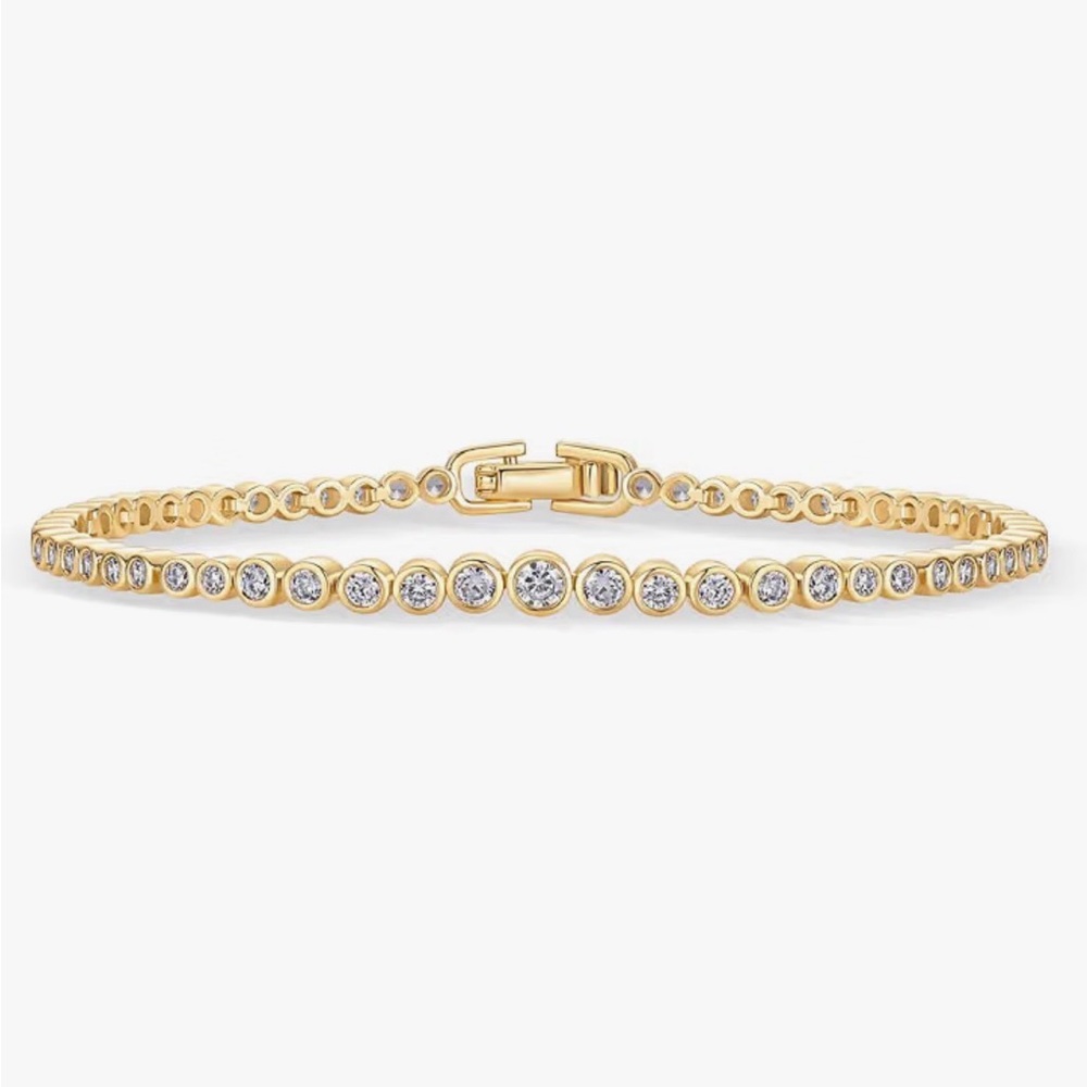 Gold Tennis Bracelet with Round Cubic Zirconia - Women Jewelry